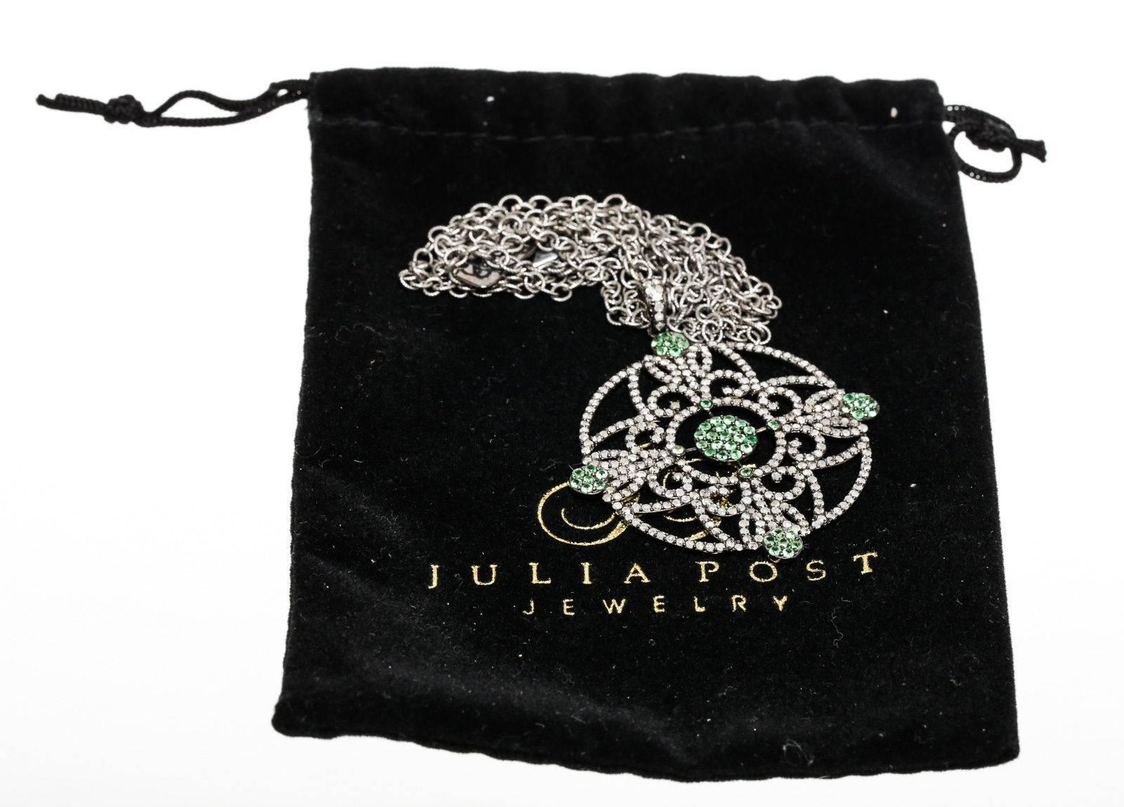 Julia Post Emerald Diamond Sterling Silver Pendant Necklace For Sale 2