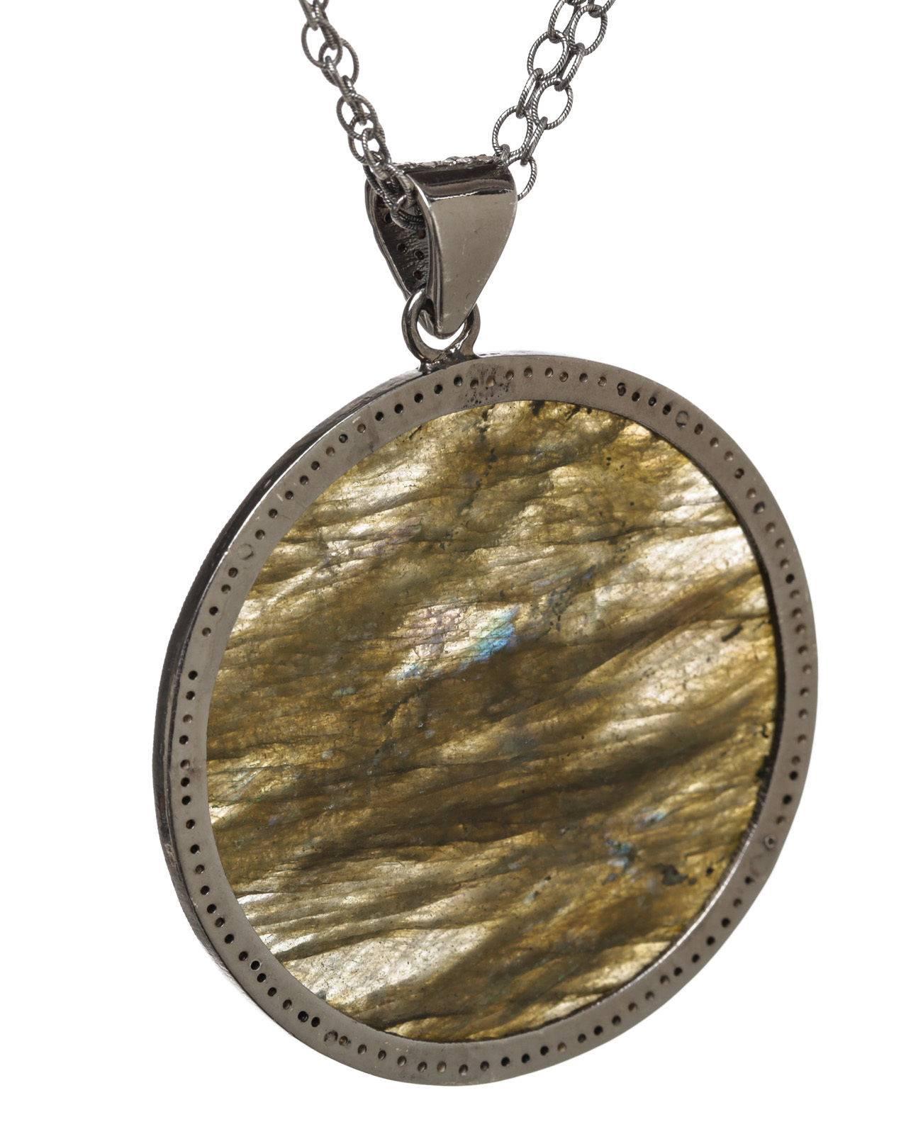 Women's Julia Post Diamond Sterling Silver Trim Pendant Necklace For Sale