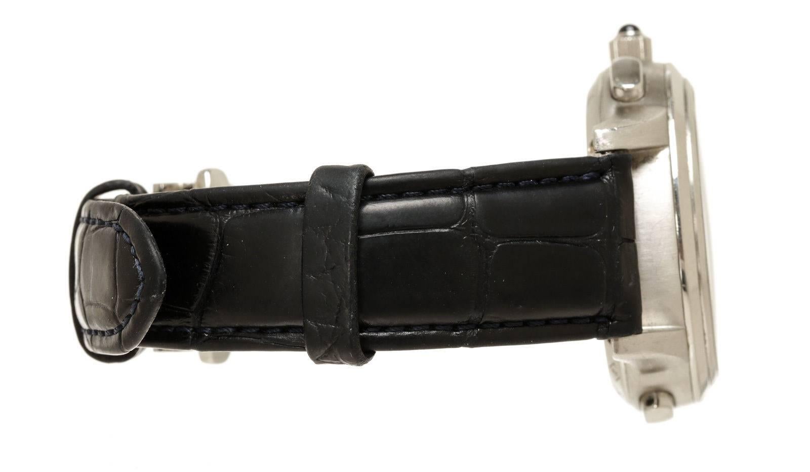 Glashutte Black Alligator Platinum PanoMatic Watch In Excellent Condition For Sale In Corona Del Mar, CA