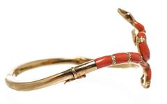 Carrera y Carrera Red Coral Diamond Gold Snake Bangle Bracelet