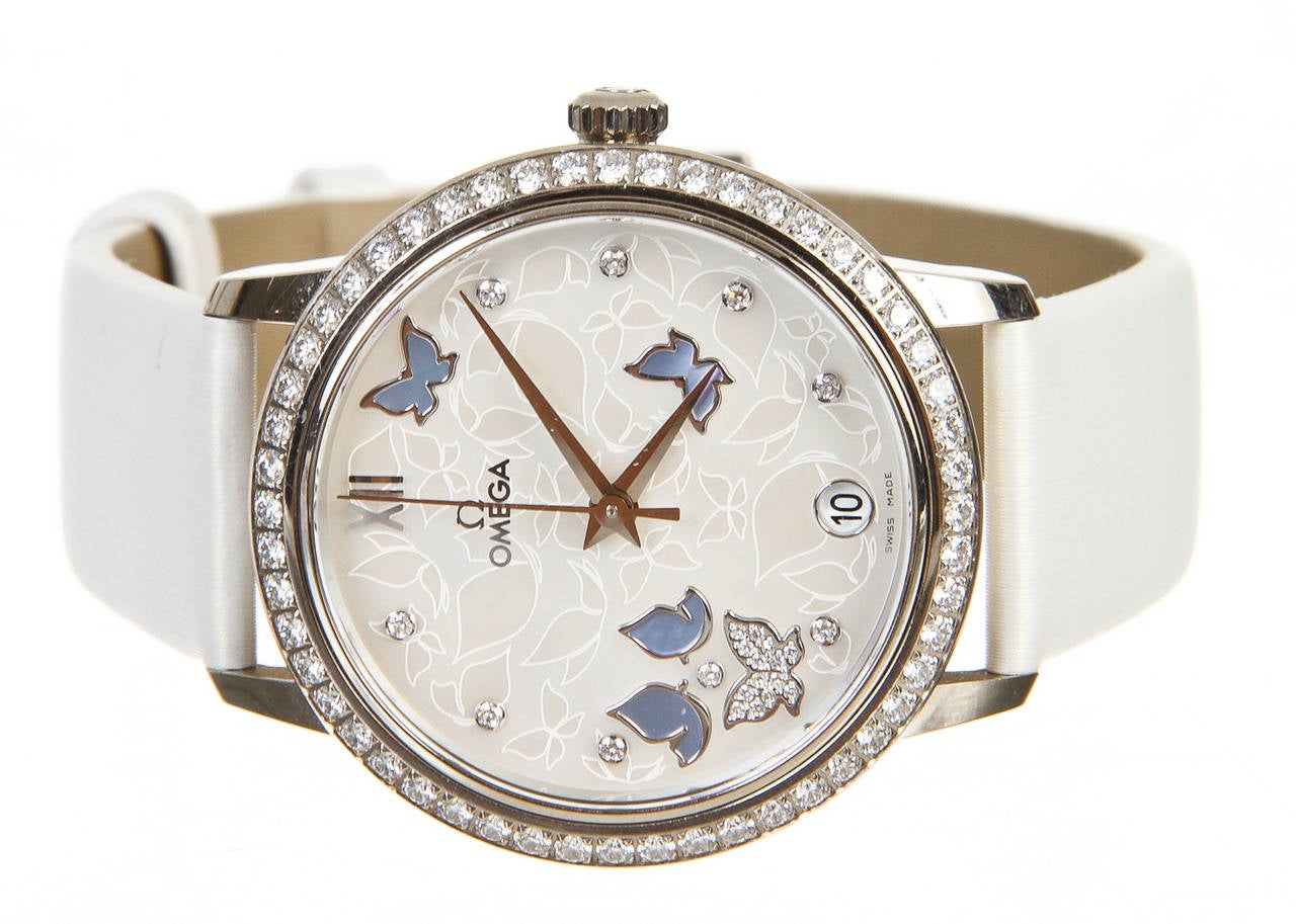 Omega Lady's White Gold and Diamond Butterfly De Ville Prestige Wristwatch For Sale 3