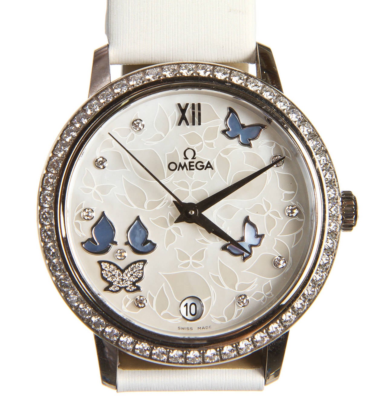 Omega Lady's White Gold and Diamond Butterfly De Ville Prestige Wristwatch For Sale 2
