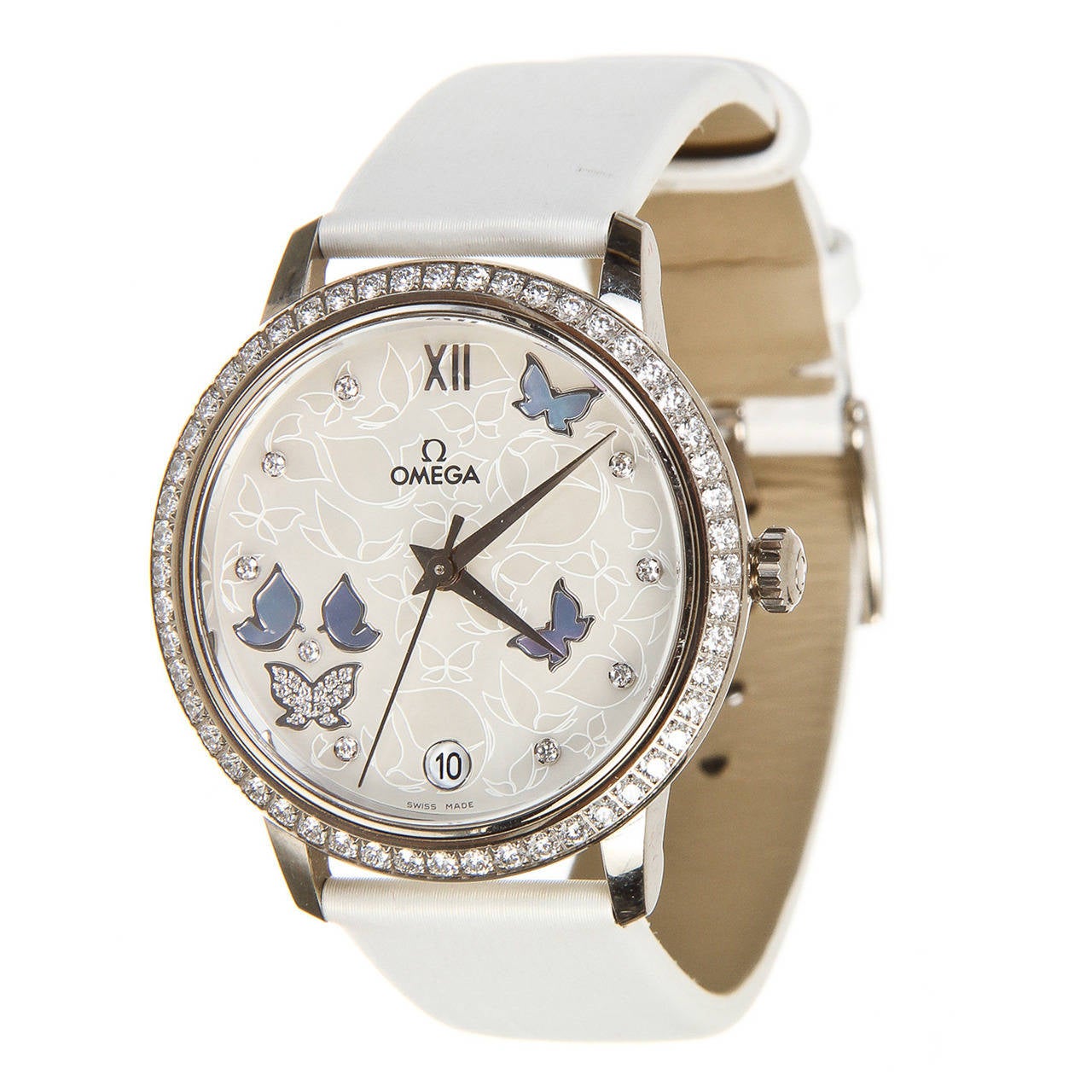 Omega Lady's White Gold and Diamond Butterfly De Ville Prestige Wristwatch For Sale