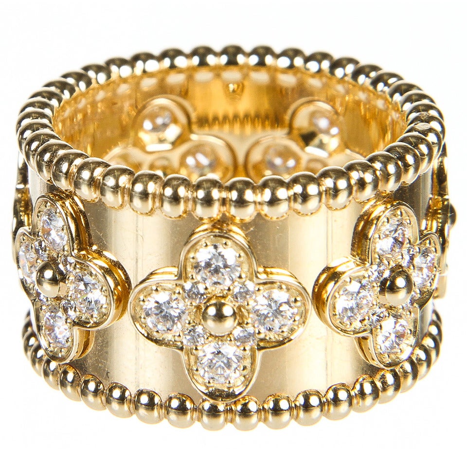 Van Cleef & Arpels Diamond Gold Perlee Ring For Sale