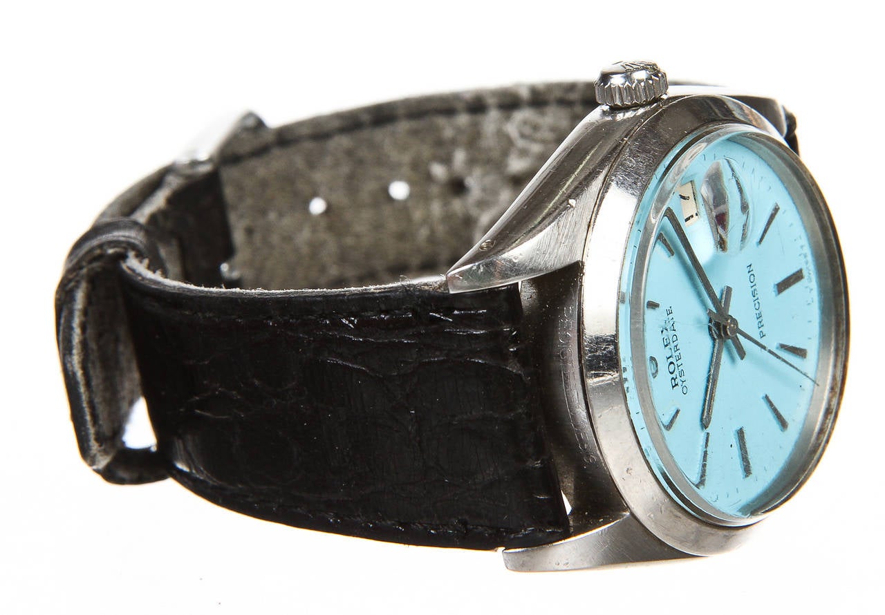 Rolex Stainless Steel Blue and Black OysterDates Precision Wristwatch