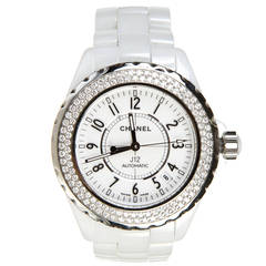 Chanel White Ceramic J12 Diamond Wristwatch