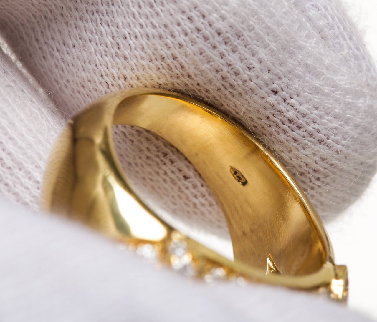 Cabochon Emerald Diamond Gold Dome Ring For Sale 4