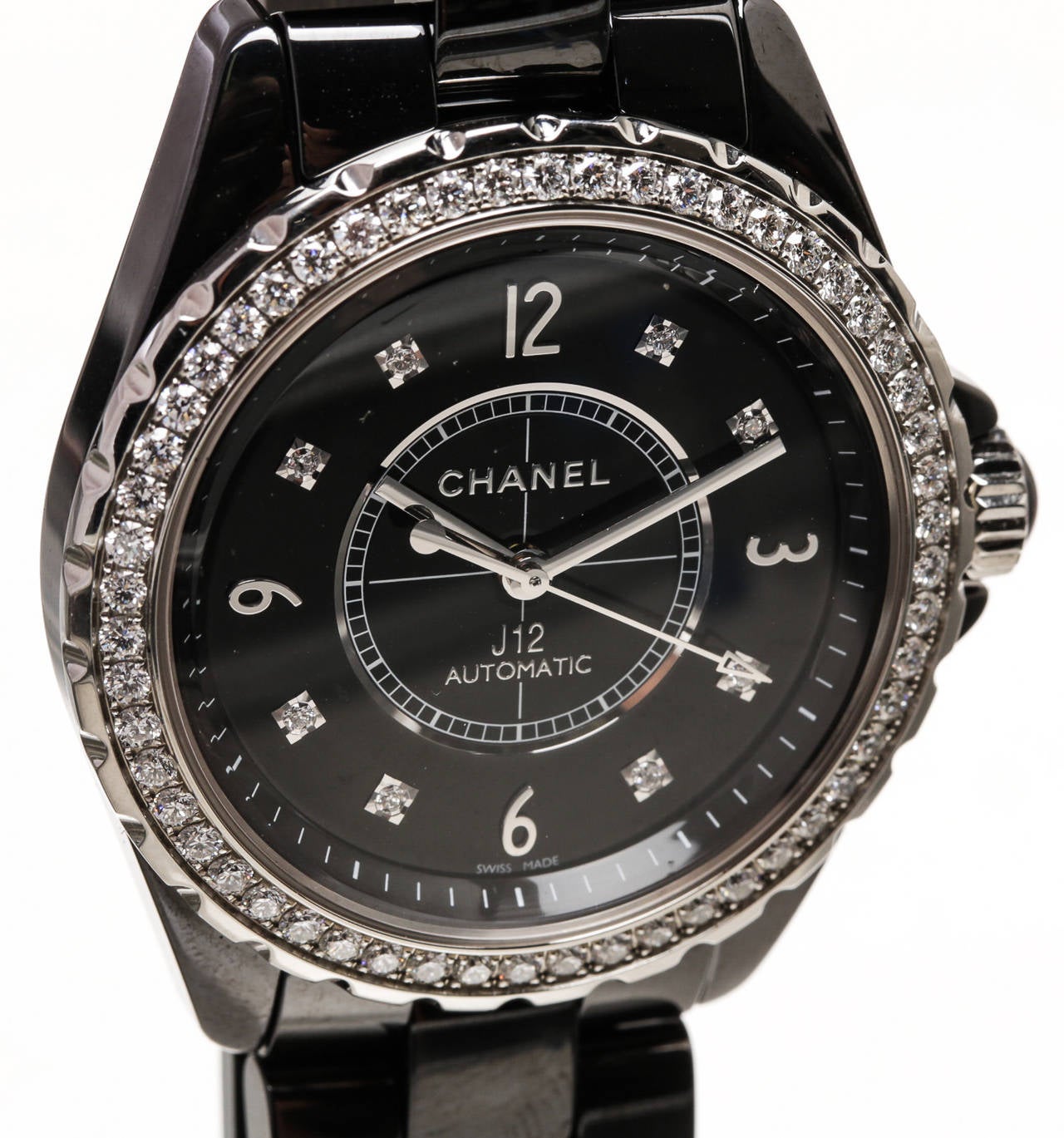 Chanel Lady's Black Ceramic Diamond J12 Automatic Wristwatch 2