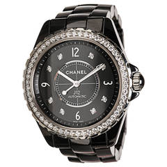 Chanel Lady's Black Ceramic Diamond J12 Automatic Wristwatch