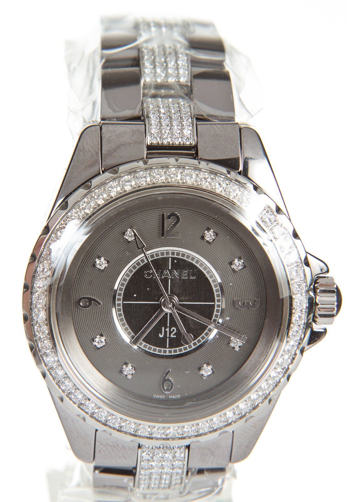 Chanel Lady's Titanium Ceramic and Diamond J12 Wristwatch For Sale 2