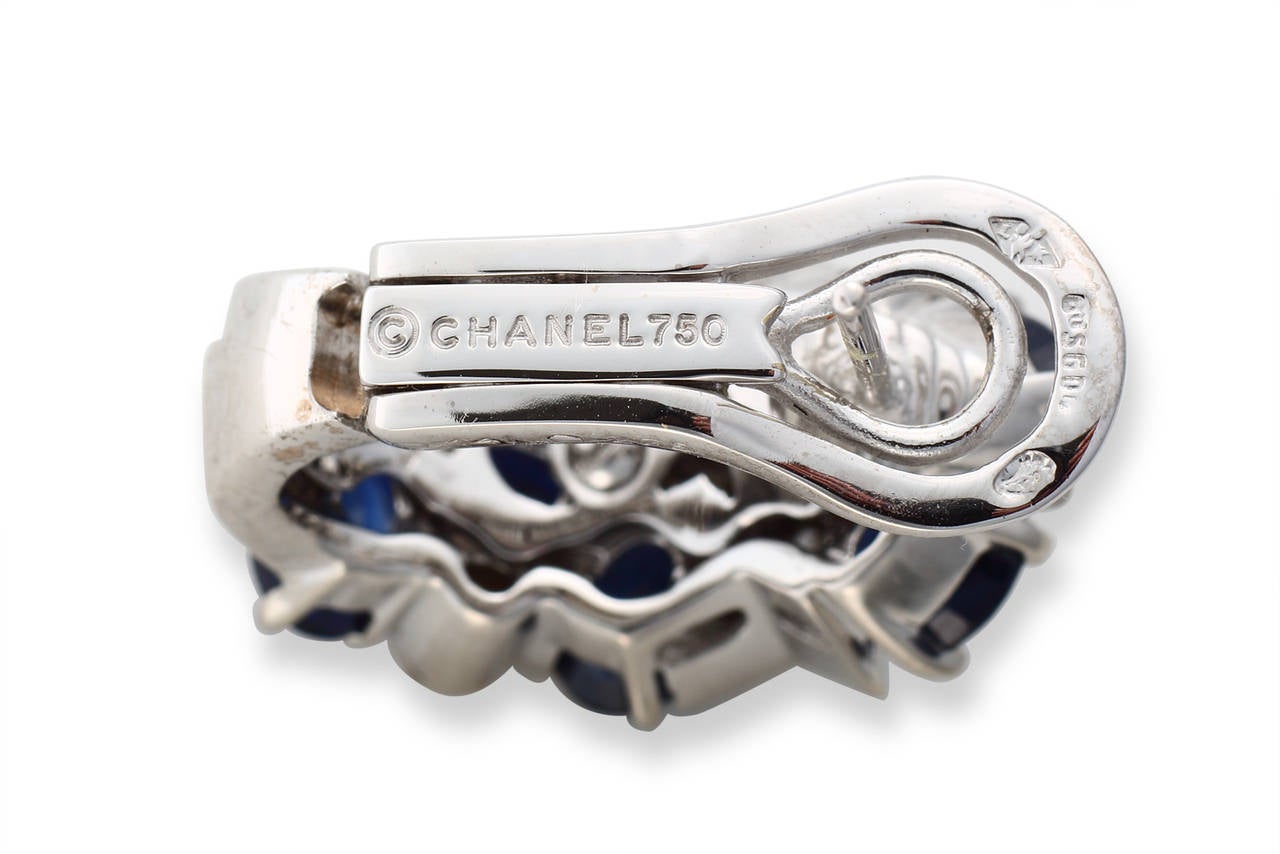 Chanel Sapphire Diamond White Gold Comete Earrings In Excellent Condition For Sale In Corona Del Mar, CA