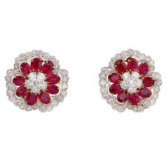 Van Cleef & Arpels Ruby Diamond Camellia Earrings