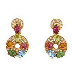 Bulgari Astrale Gemstone Diamond Yellow Gold Cerchi Earrings