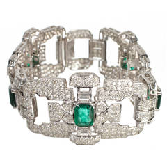 Art Deco Emerald Diamond White Gold Bracelet