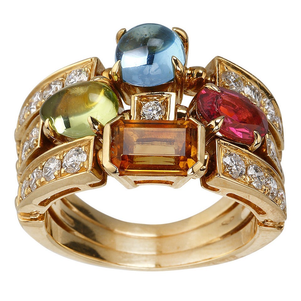 Bulgari Allegra Color Collection Gemstone Yellow Gold Ring For Sale