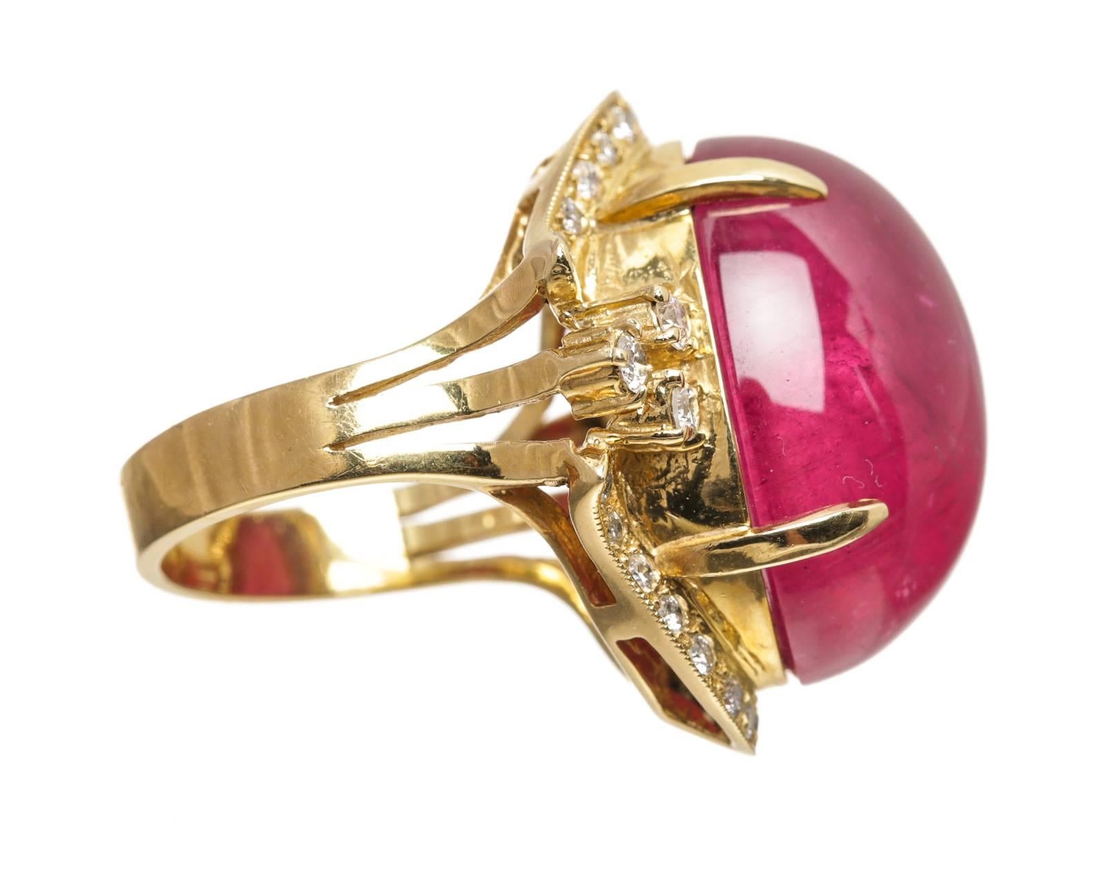 Women's Pink Tourmaline Diamond gold Cocktail Ring For Sale