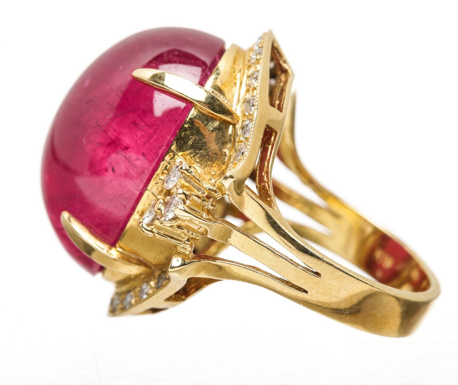 Pink Tourmaline Diamond gold Cocktail Ring In Good Condition For Sale In Corona Del Mar, CA