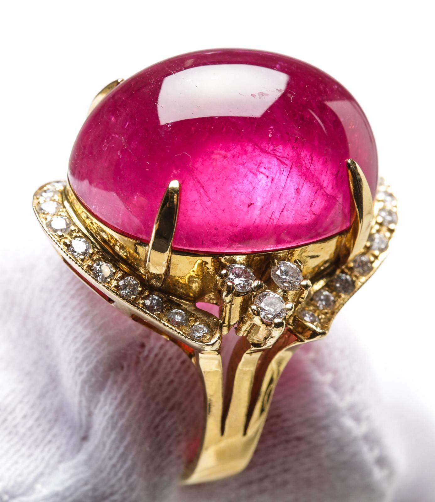 Pink Tourmaline Diamond gold Cocktail Ring For Sale 3