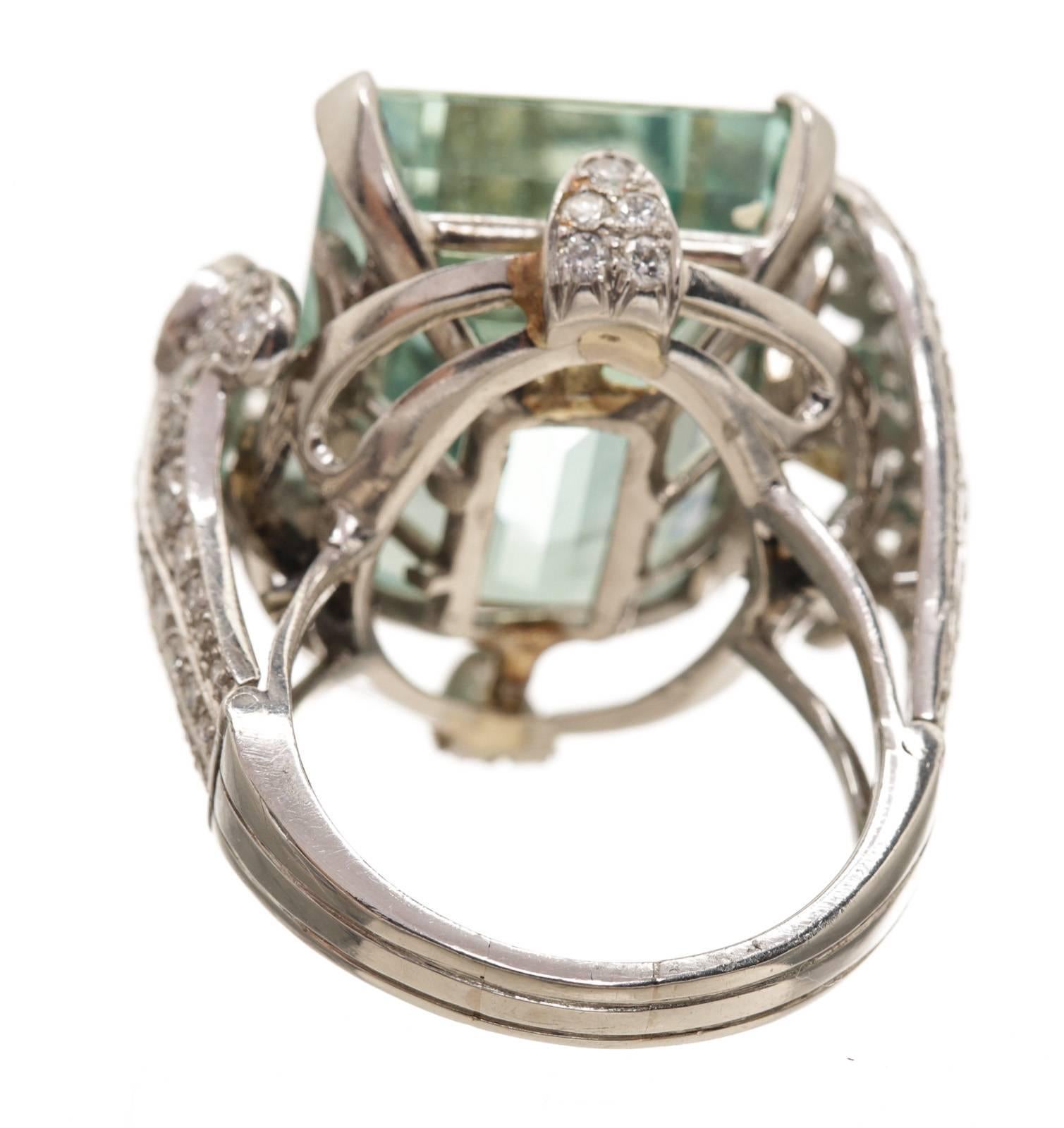 Aquamarine diamond Platinum cocktail Ring In Good Condition For Sale In Corona Del Mar, CA