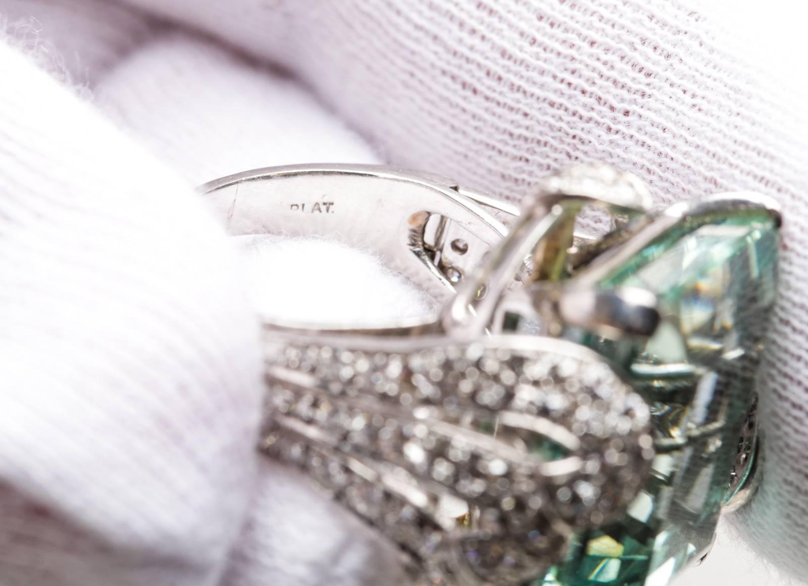 Women's Aquamarine diamond Platinum cocktail Ring For Sale