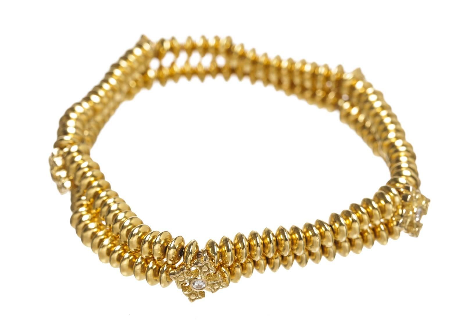 Loree Rodkin Diamond Gold Stretch Bracelet For Sale