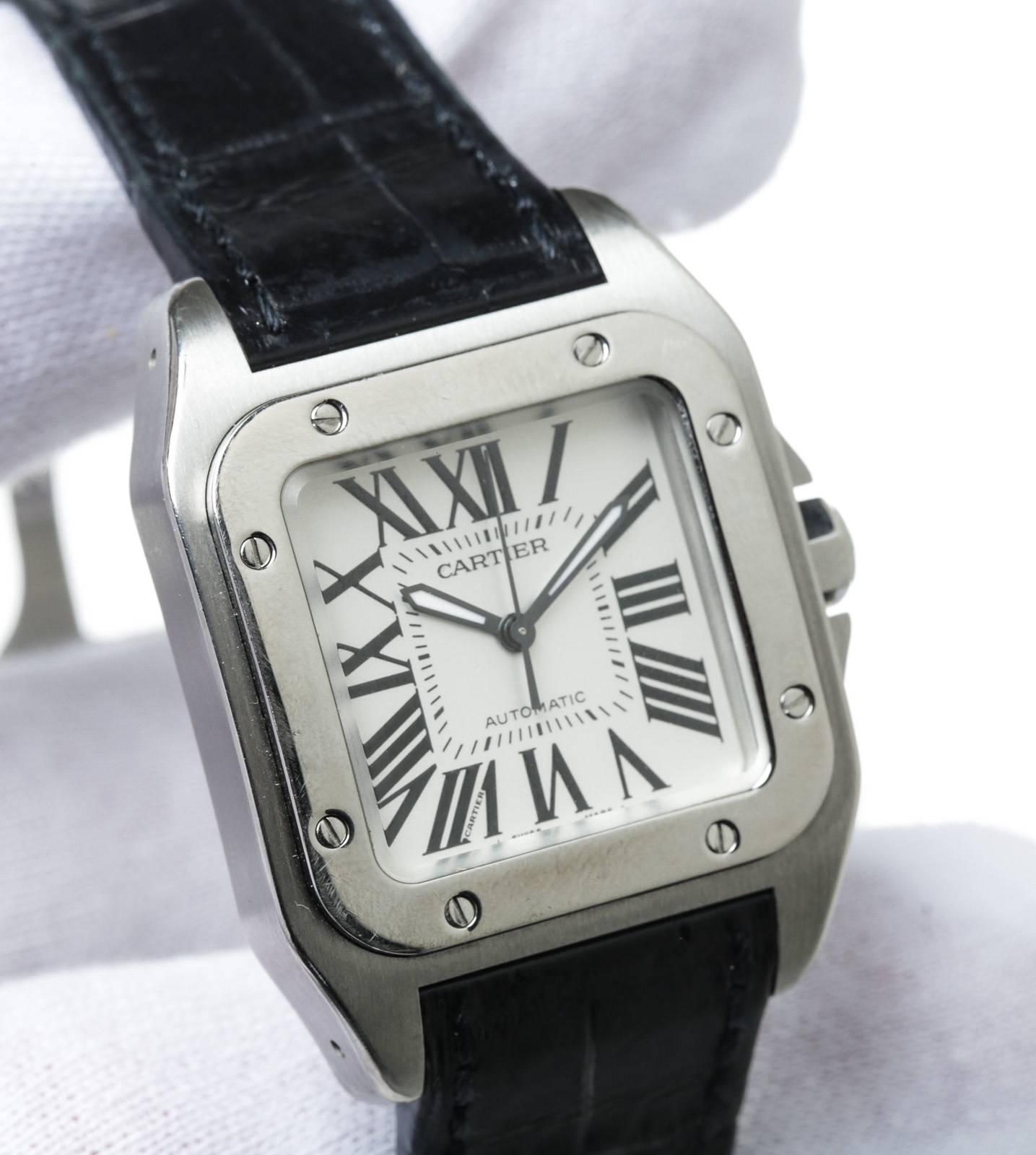  Cartier Stainless Steel Santos 100 Wristwatch For Sale 4