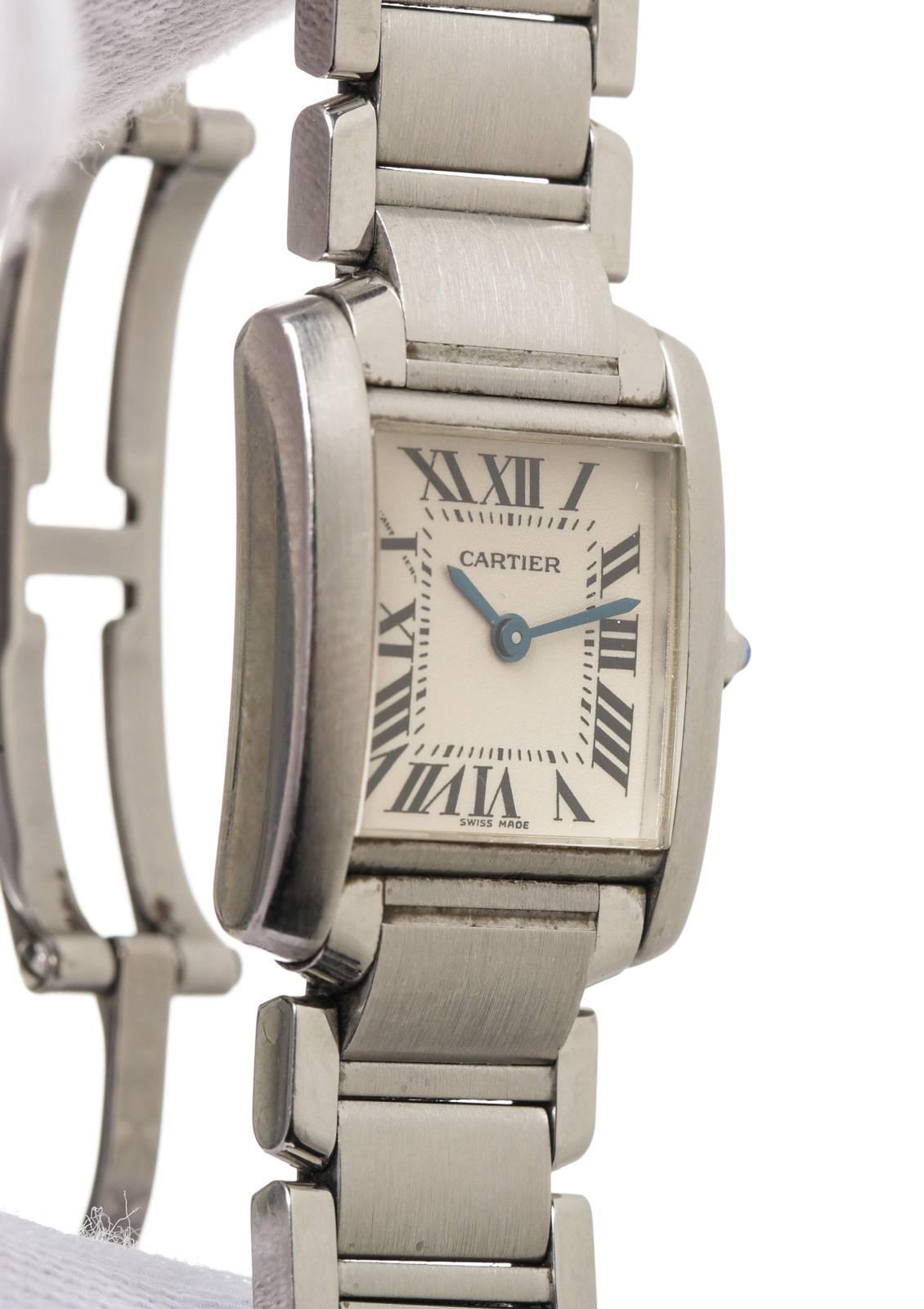 Cartier Lady's Stainless Steel Tank Francaise Wristwatch For Sale 2