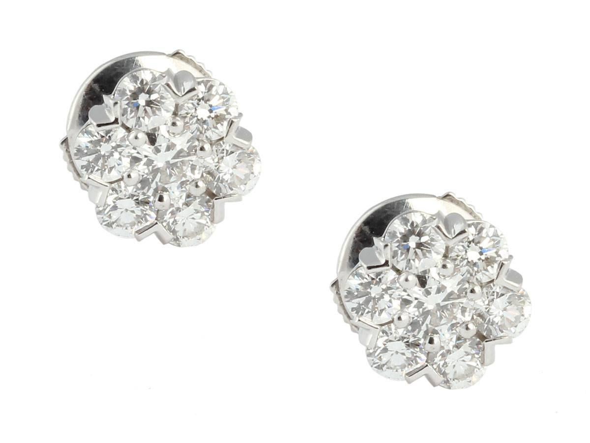 1.88 TCW Van Cleef & Arpels Diamond Gold Large Fleurette Earrings IF VVS For Sale
