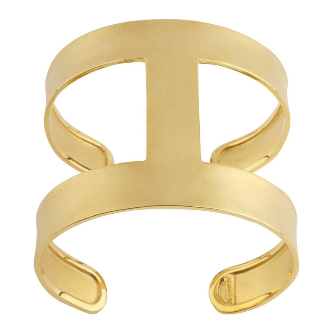 Youmna Fine Jewellery 18 Karat Yellow Gold Gladiator Classic Cuff Bracelet For Sale