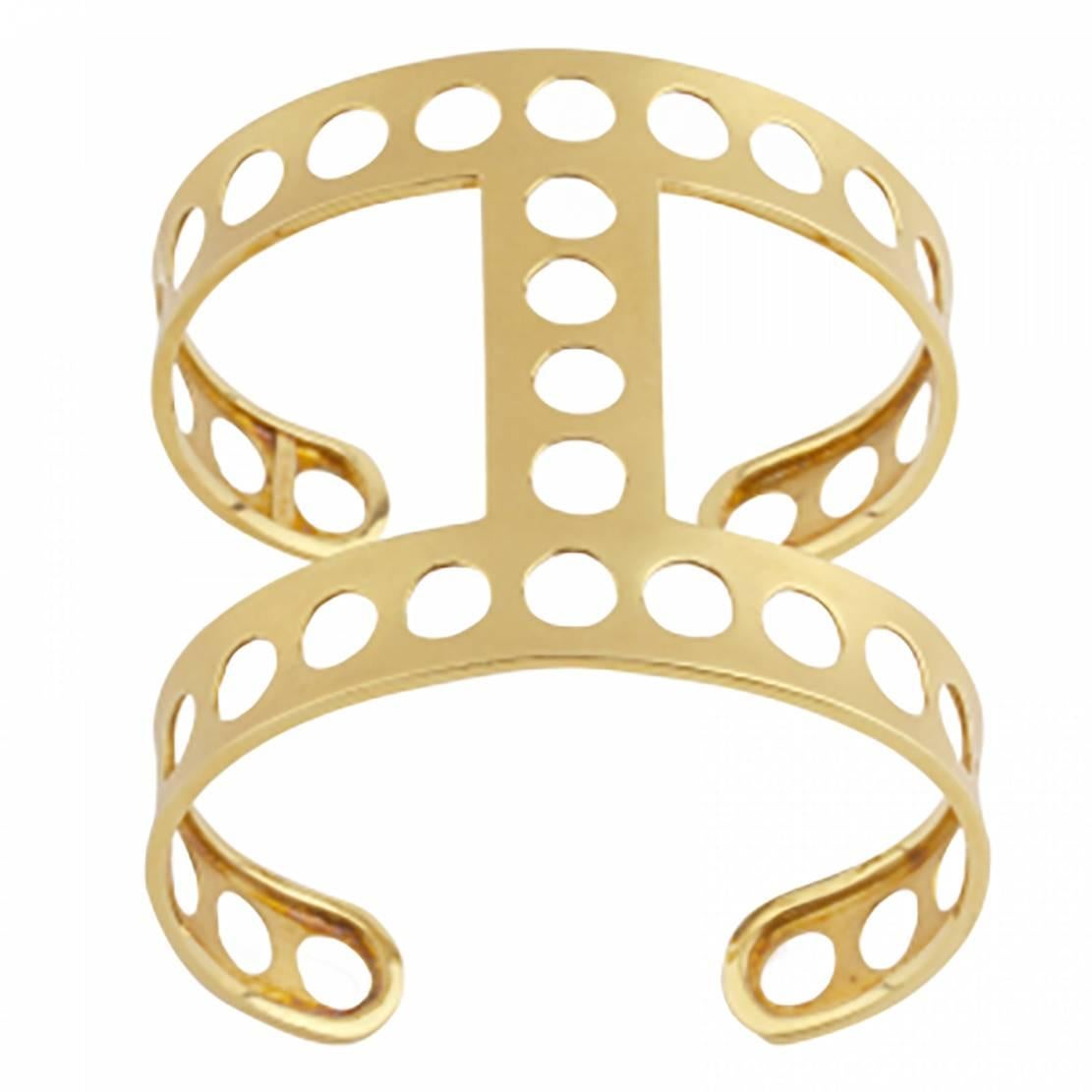Youmna Fine Jewellery 18 Karat Yellow Gold Gladiator Perforated Cuff Bracelet For Sale