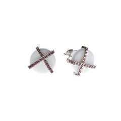 Youmna Fine Jewellery 18 Karat White Gold w/ Agate & Rubies Cross Stud Earrings