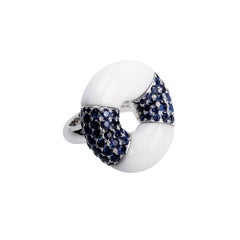 Youmna Fine Jewellery 18 Karat White Gold with Agate and Sapphires Cocktail Ring