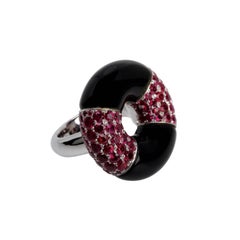 Youmna Fine Jewellery 18 Karat White Gold with Onyx and Rubies Cocktail Ring