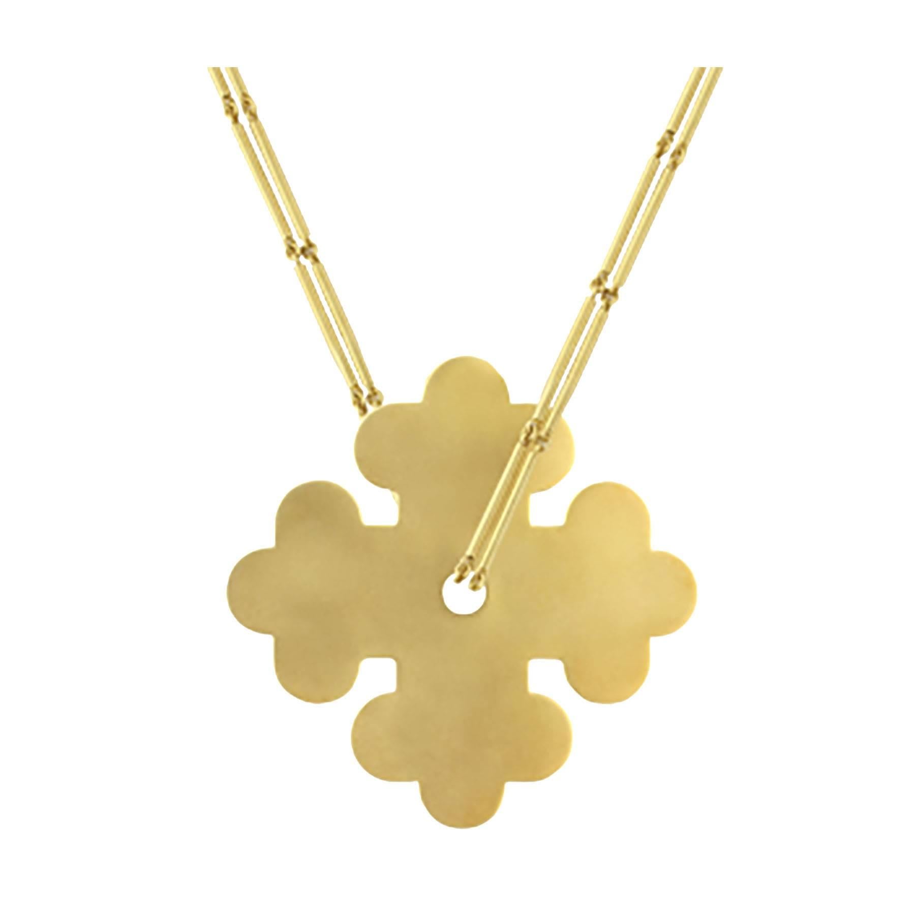 Youmna Fine Jewellery 18 Karat Yellow Gold Cross Clover Pendant Necklace For Sale