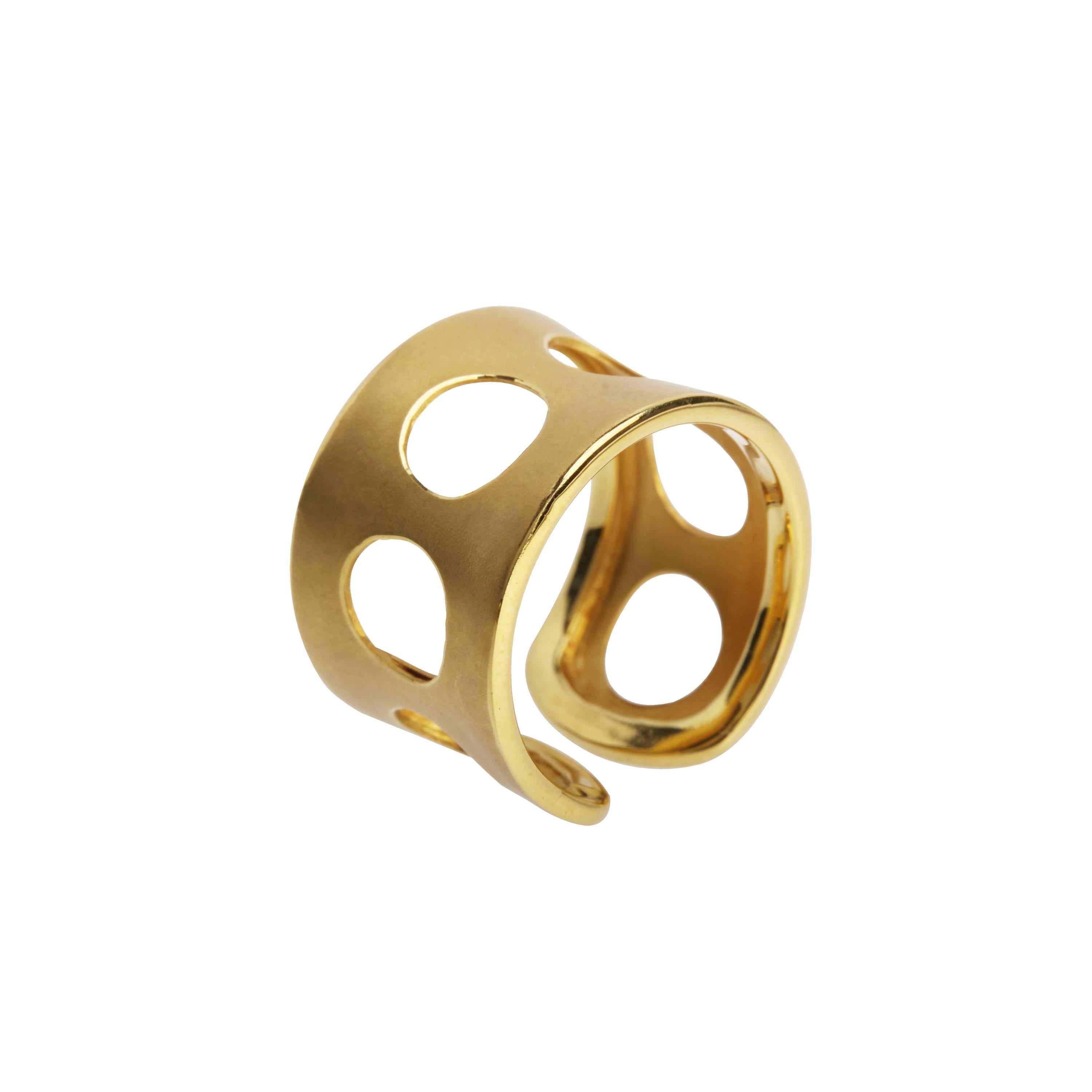Modern Youmna Fine Jewellery 18K Yellow Gold Gladiator Perforated Cuff and Ring Suite For Sale