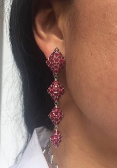 Youmna Fine Jewellery 18 Karat White Gold Harlequin Earrings with Rubies