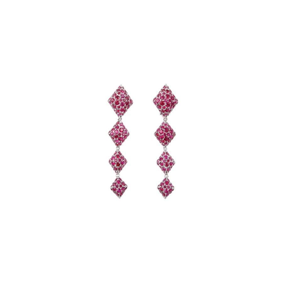 Youmna Fine Jewellery 18 Karat White Gold Harlequin Earrings with Rubies For Sale