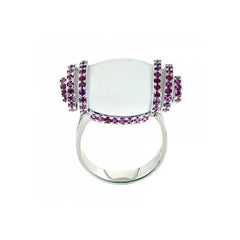 Youmna Fine Jewellery 18 Karat White Gold, Agate & Rubies Ring and Earrings Set