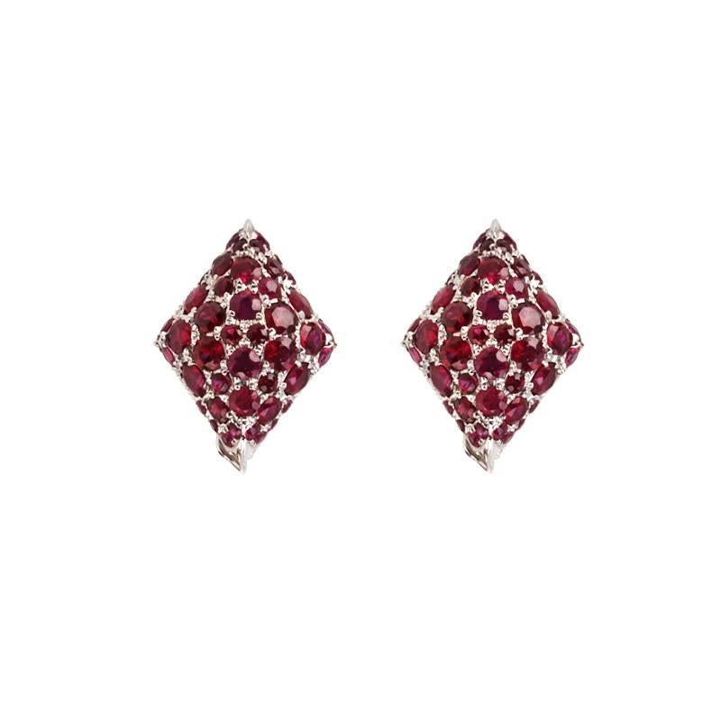 Youmna Fine Jewellery 18 Karat White Gold Harlequin Stud Earrings with Rubies For Sale