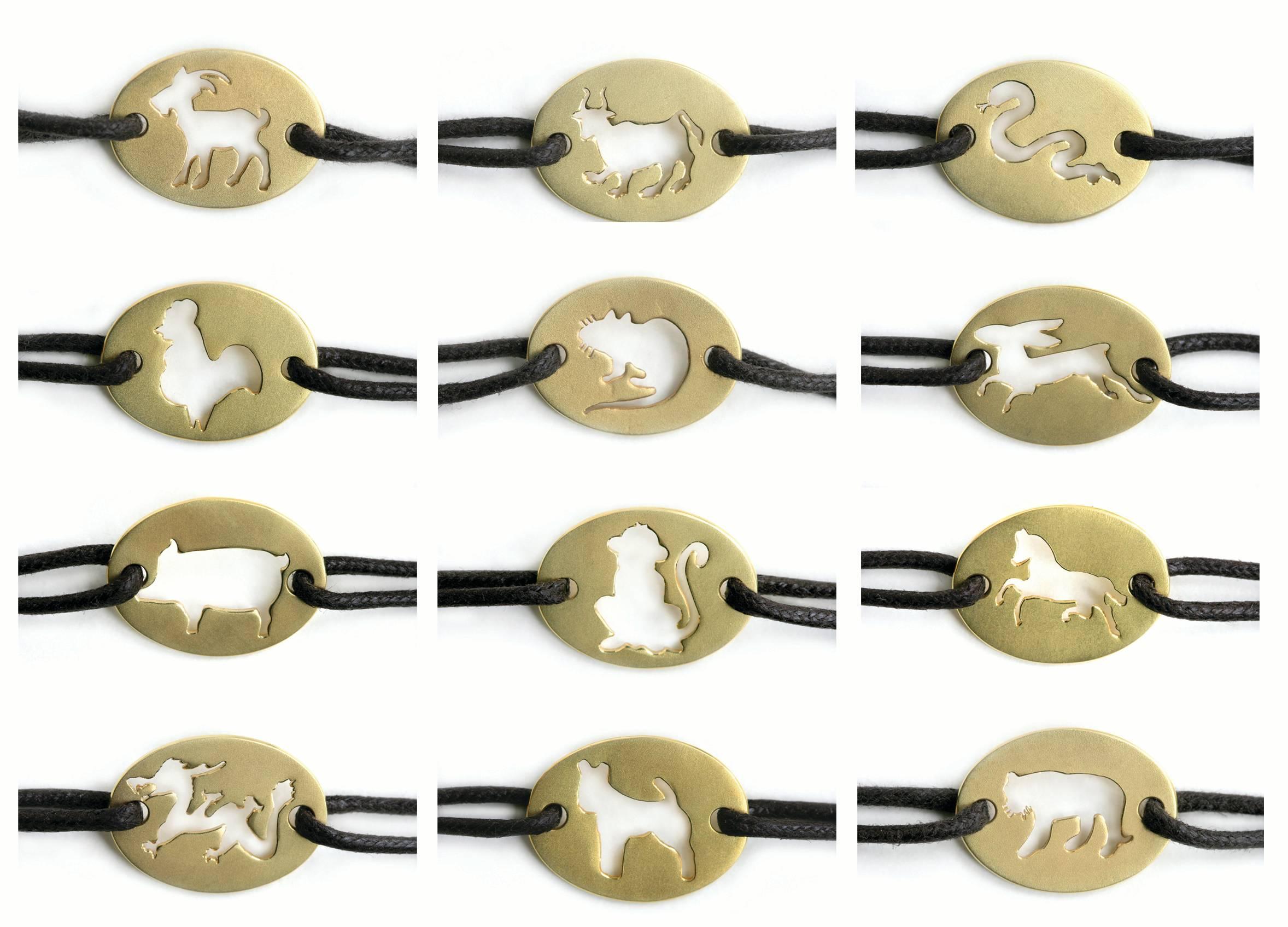 Youmna Fine Jewellery 18 Karat Yellow Gold Year of the Dog Cord Bracelet For Sale 1