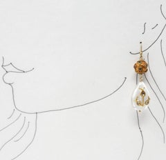 Dancing Apsara Diamond, Yellow Gold and Precious Stone Drop Bead Earrings