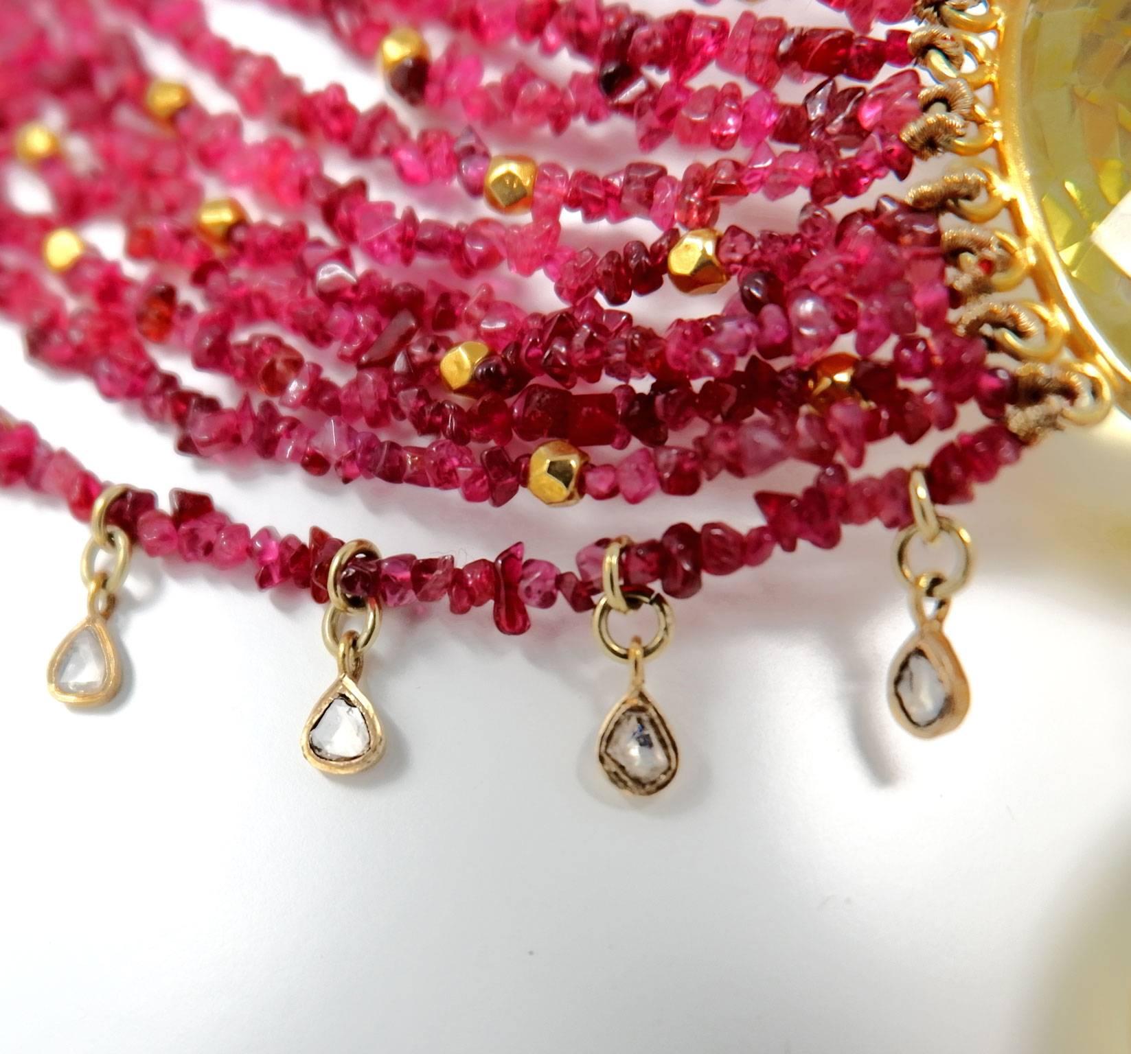 Ruby Diamond Citrine and Gold Bead Drop Necklace 1