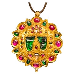 Diamond Ruby and Gold Rajasthan Boho Pendant Necklace