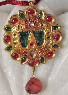 Diamond Ruby and Gold Rajasthan Boho Pendant Necklace