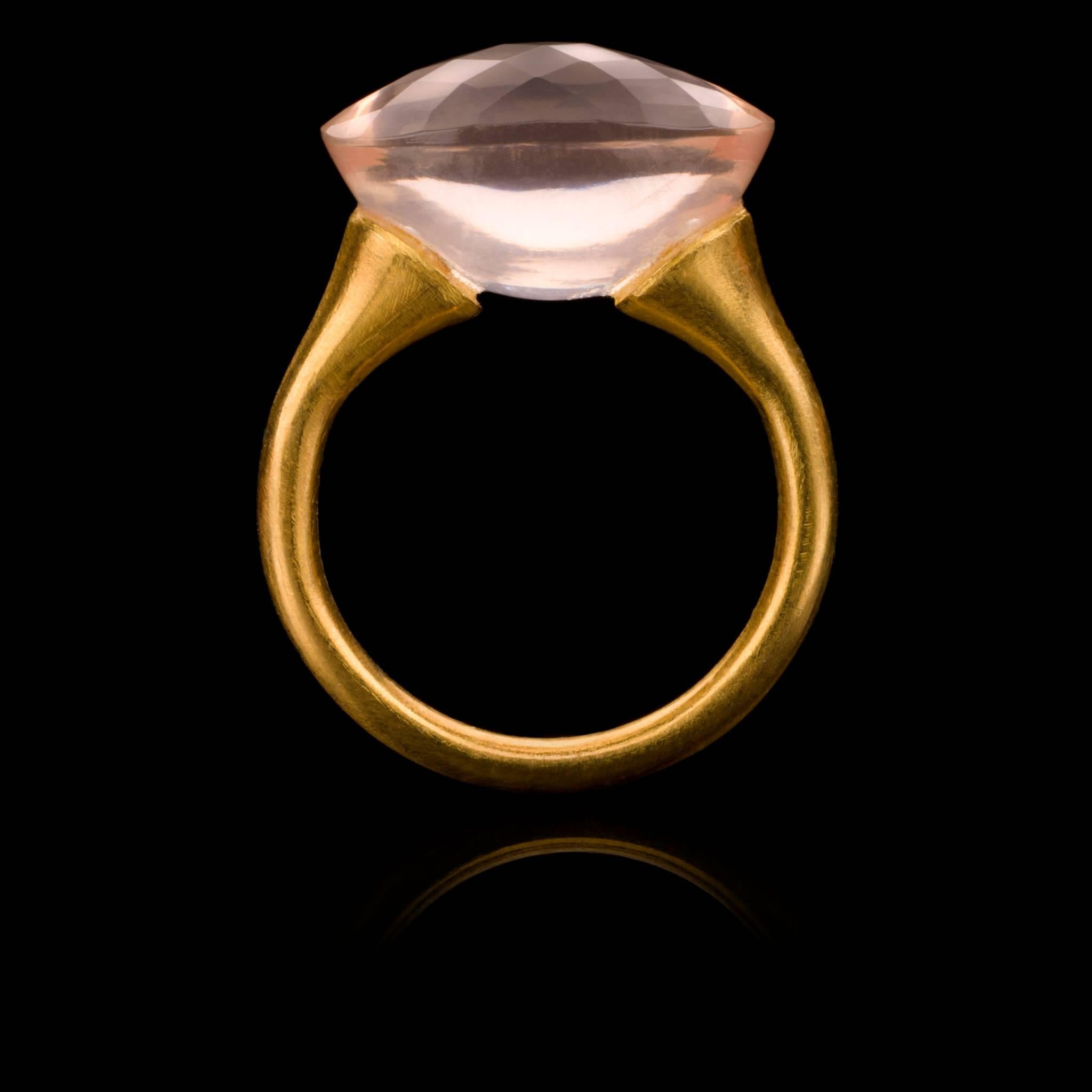 Contemporary Rose Quartz and Yellow Gold Cocktail Ring