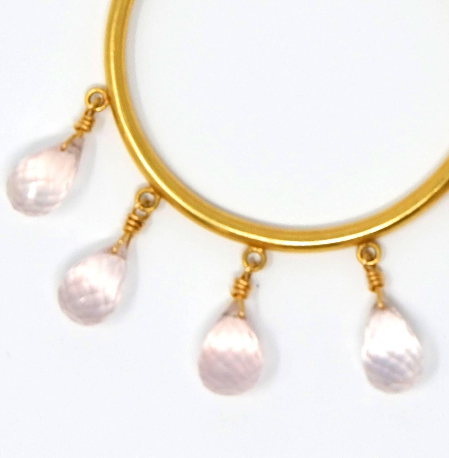 Contemporary Gold and Rose Quartz Hoop Bead Earrings