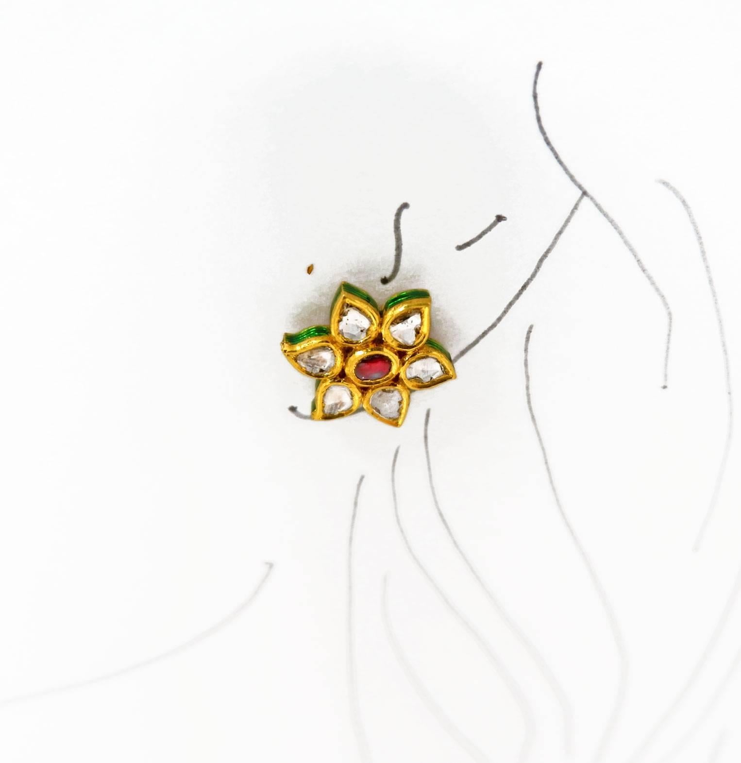Contemporary Diamond Spinel and Gold Flower Stud Earrings For Sale