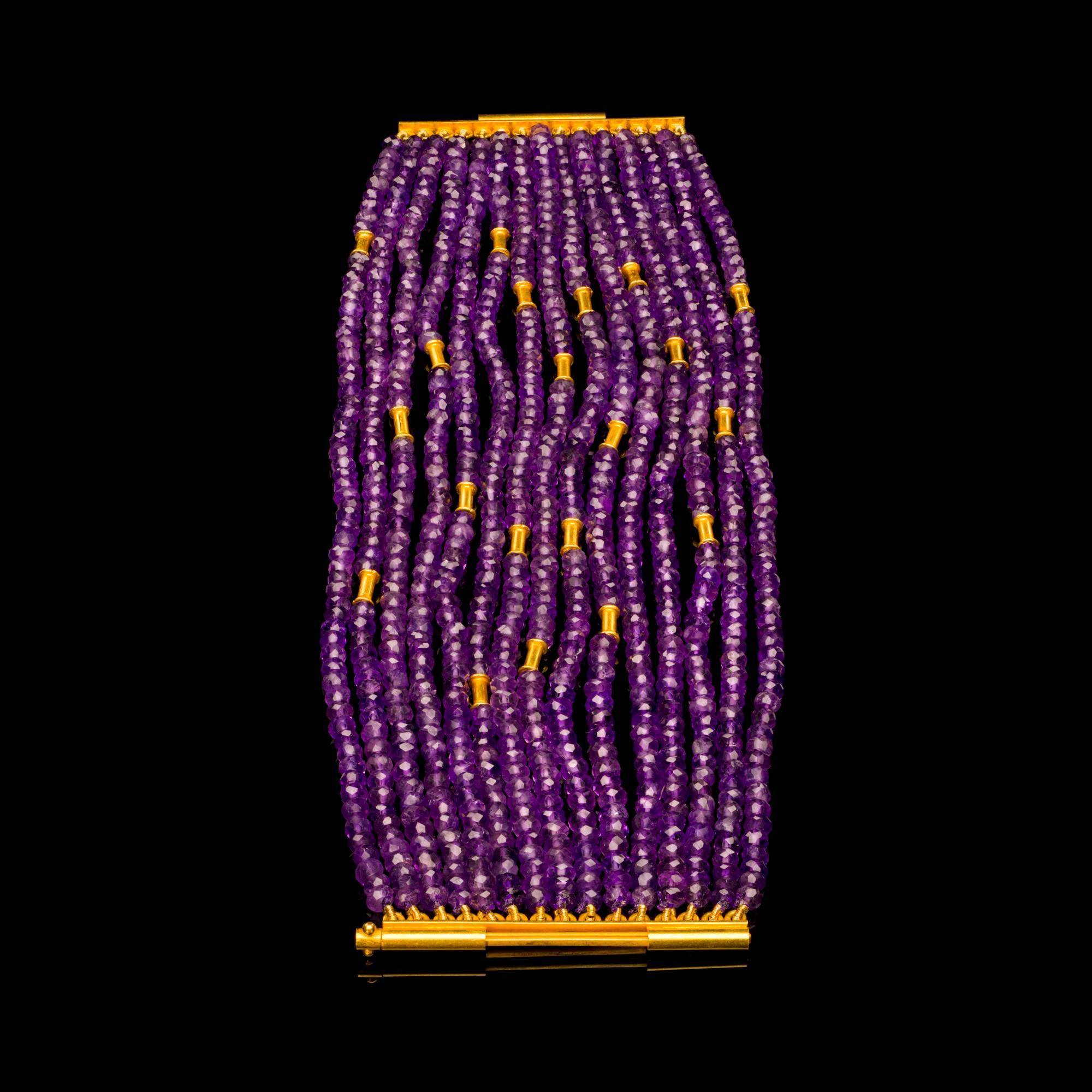 Gold and Amethyst Cuff Bead Bracelet In New Condition In London, Stockholm