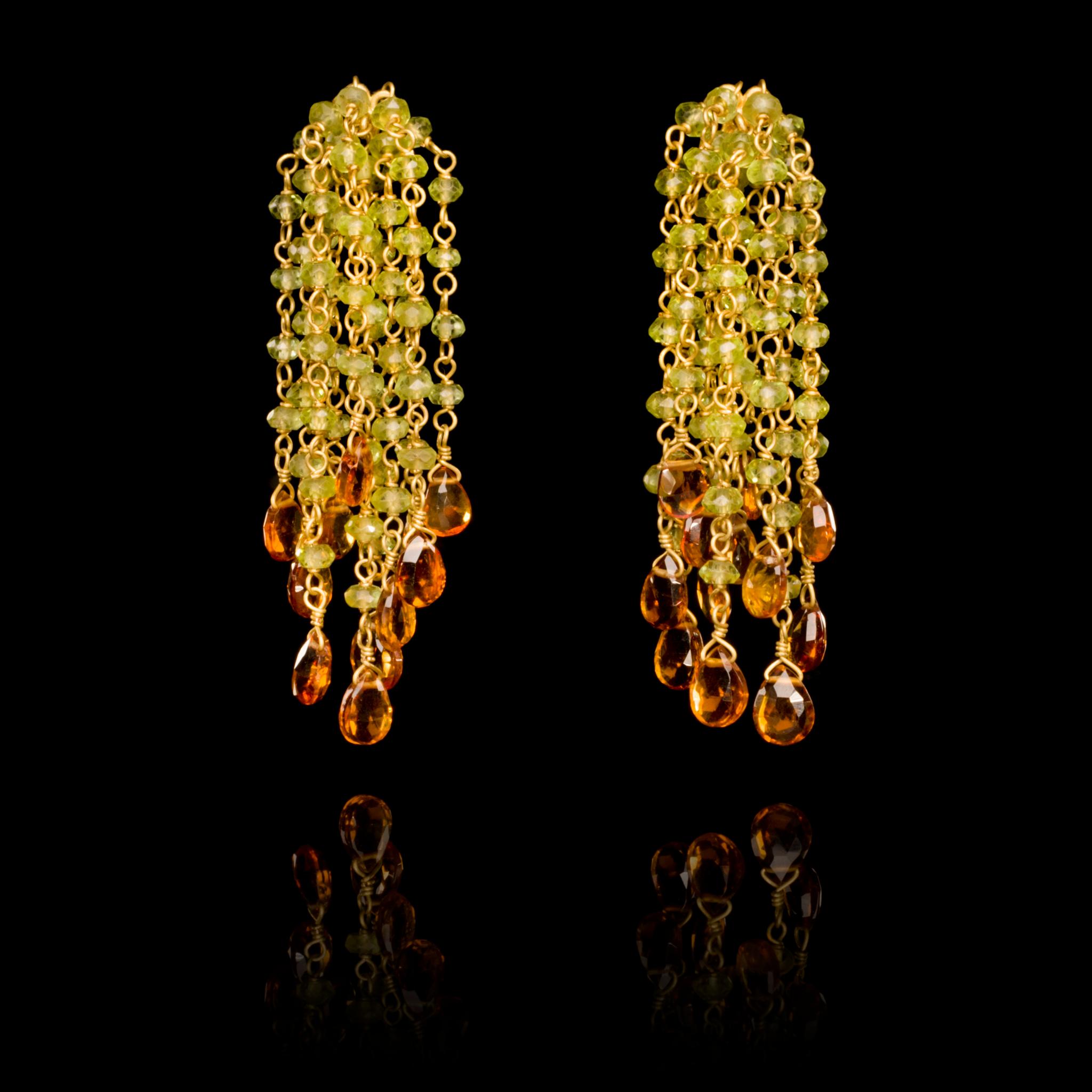 Peridot and Citrine Gold Bead Earrings In New Condition For Sale In London, Stockholm