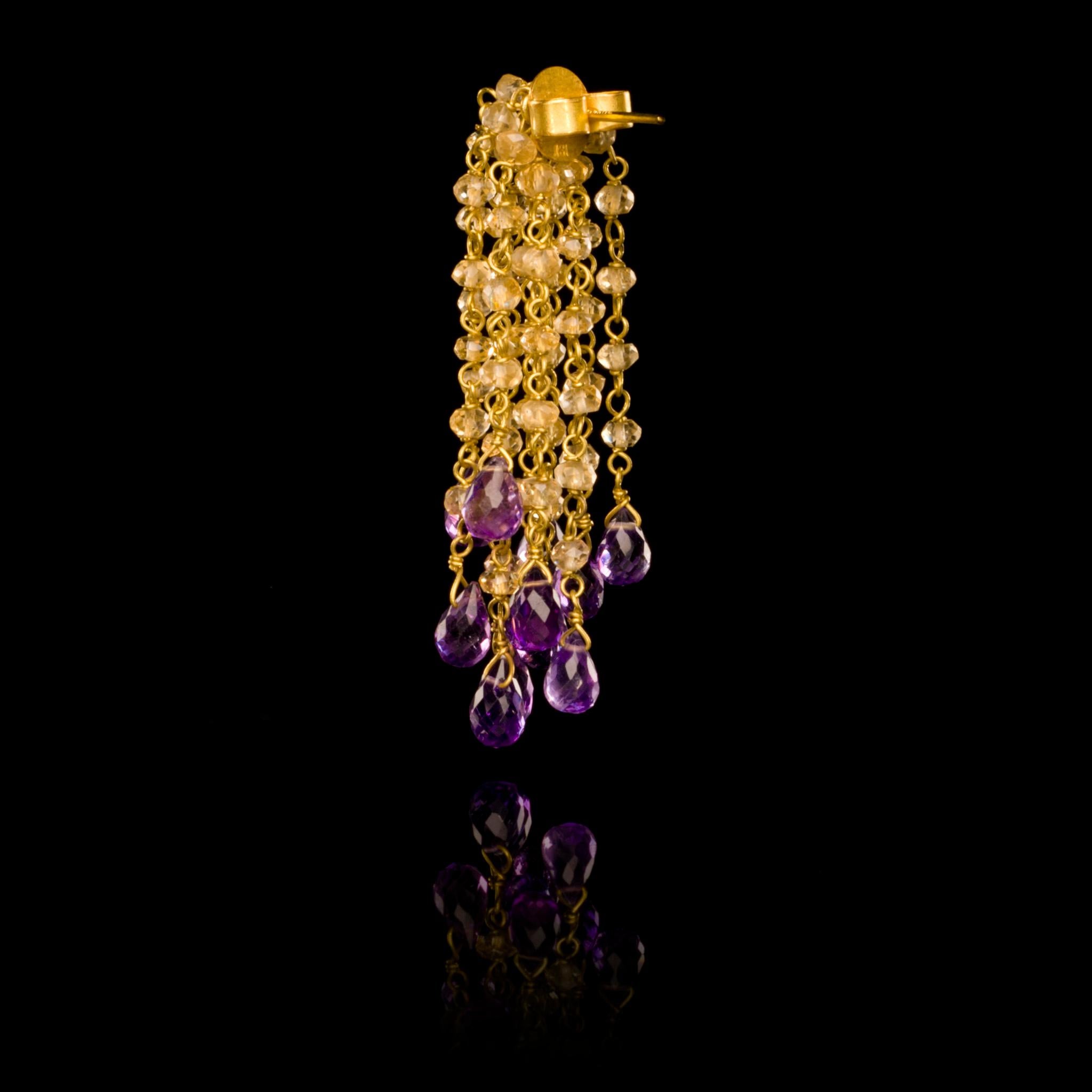 18 Karat Citrine and Amethyst Gold Bead Earrings In New Condition For Sale In London, Stockholm